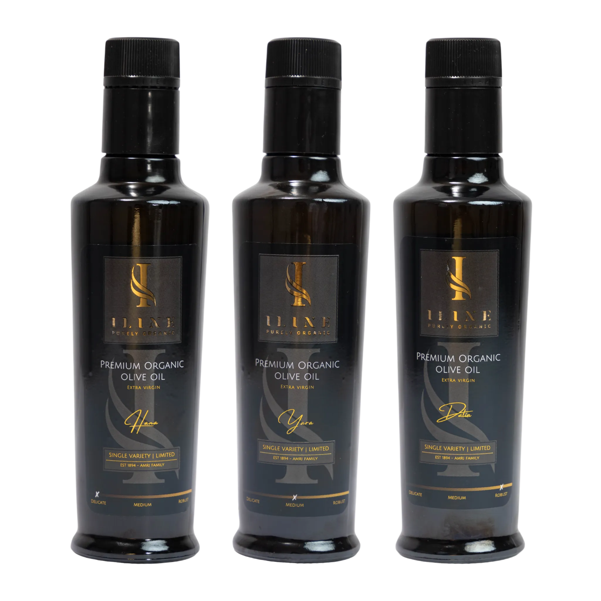 Set „The Starter“ mit 3×250 ml Bio-Olivenöl: Hana, Yara und Dalia